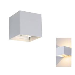 Foto van Banzaa wandlamp led cube 2x3w warm wit ? verstelbare dubbele lichtbundel dimbaar 10cm wit.