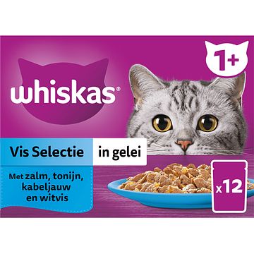 Foto van Whiskas 1+ natvoer vis selectie in gelei maaltijdzakjes 12 x 85g bij jumbo