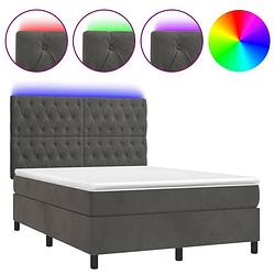 Foto van The living store boxspring bed - donkergrijs fluweel - 140 x 200 cm - led