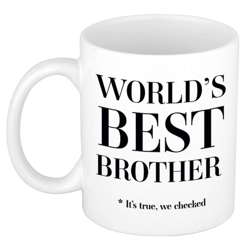 Foto van Worlds best brother cadeau koffiemok / theebeker wit 330 ml - cadeau mokken - feest mokken