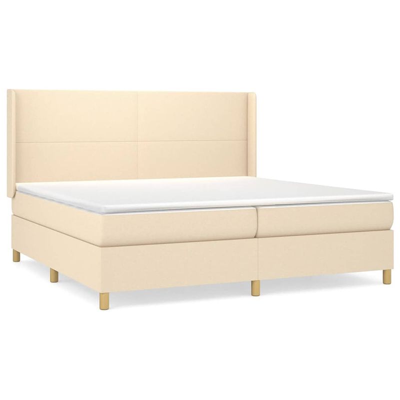 Foto van The living store boxspring met matras stof crèmekleurig 200x200 cm - bed