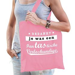 Foto van Cadeau tas voor verloskundige - roze - katoen - 42 x 38 cm - feest boodschappentassen