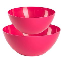 Foto van Plasticforte voedsel serveer schalen set - 2x stuks - fuchsia roze - kunststof - dia 23 en 26 cm - serveerschalen