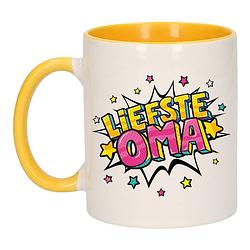 Foto van Liefste oma cadeau mok / beker wit en geel 300 ml - feest mokken