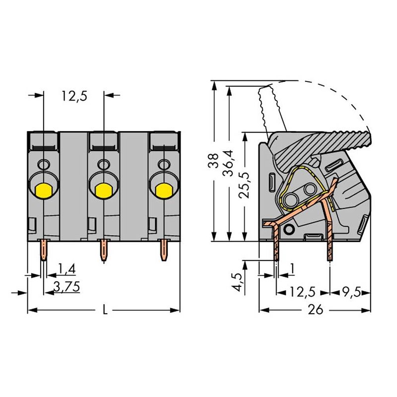 Foto van Wago 2706-304 veerkrachtklemblok 6.00 mm² aantal polen 4 grijs 25 stuk(s)