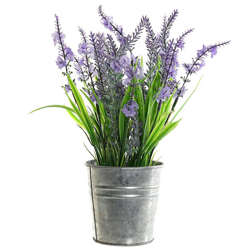 Foto van Lavendel kunstplant/kamerplant paars in grijze sierpot h28 cm x d18 cm - kunstplanten