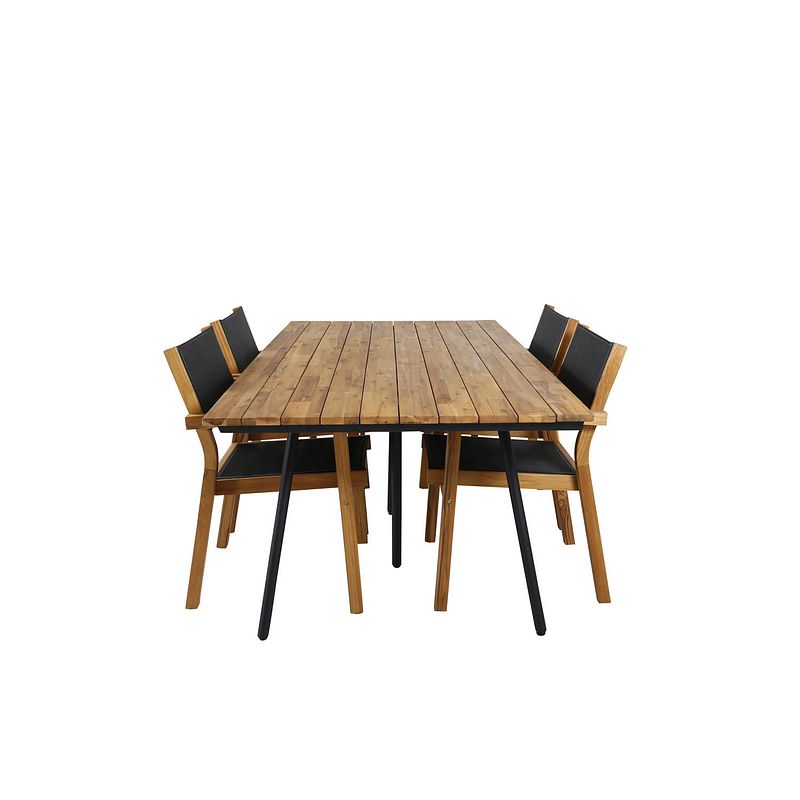 Foto van Chan tuinmeubelset tafel 100x200cm en 4 stoel venice zwart, naturel.