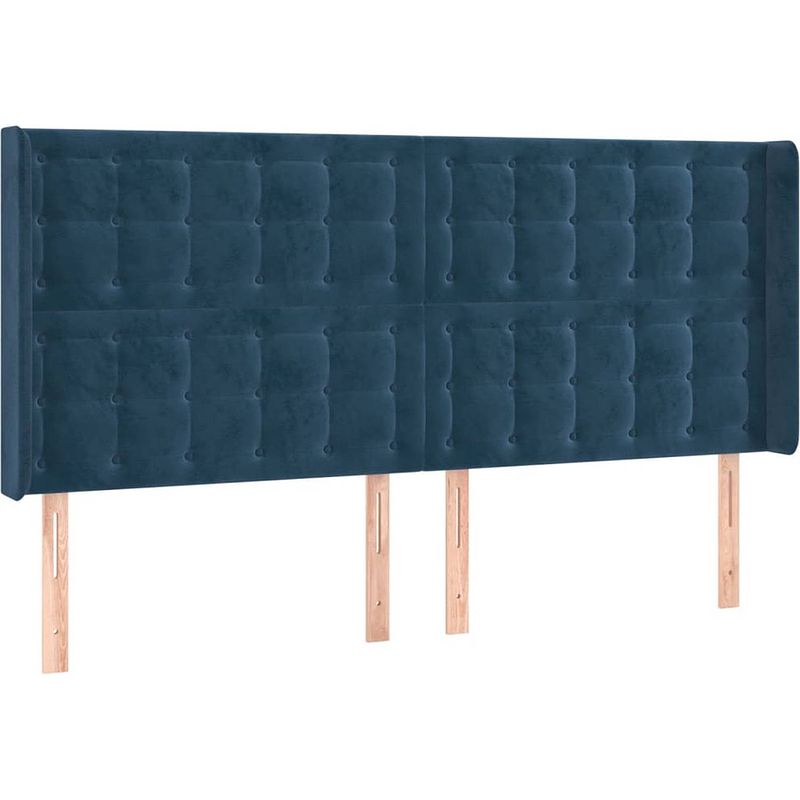 Foto van The living store boxspring dark blue velvet led - 160x200x118/128cm - pocket spring matress - skin-friendly topper -