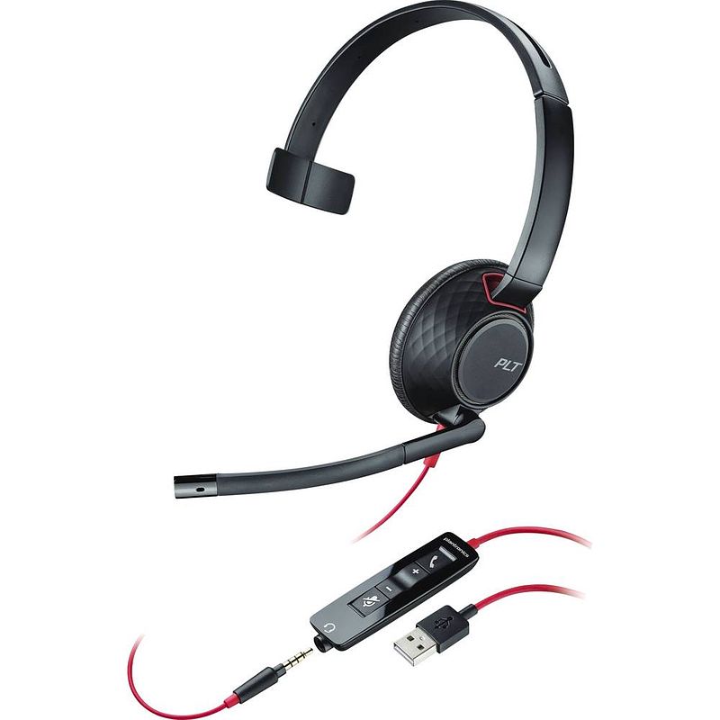 Foto van Plantronics blackwire 5210 on ear headset kabel telefoon mono zwart ruisonderdrukking (microfoon), noise cancelling volumeregeling, microfoon uitschakelbaar