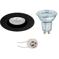 Foto van Led spot set - osram parathom par16 930 36d - pragmi rodos pro - gu10 fitting - dimbaar - inbouw rond - mat zwart - 5.5w