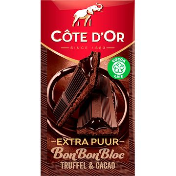 Foto van Cote d'sor extra puur bonbonbloc chocolade reep truffel & cacao 190g bij jumbo