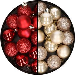 Foto van 34x stuks kunststof kerstballen rood en champagne 3 cm - kerstbal