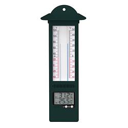 Foto van Binnen/buiten digitale thermometer groen van kunststof 9.5 x 24 cm - buitenthermometers