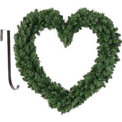 Foto van Kerstkrans hart vorm groen 50 cm kunststof incl. deurhanger - kerstkransen