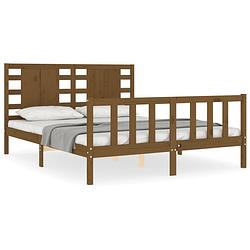 Foto van The living store bed grenenhouten massief - king size - honingbruin - 205.5 x 155.5 x 100 cm