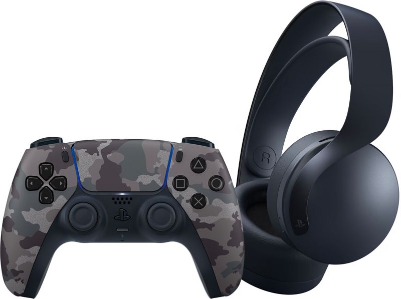 Foto van Sony playstation 5 dualsense controller grey camo + sony pulse 3d wireless headset