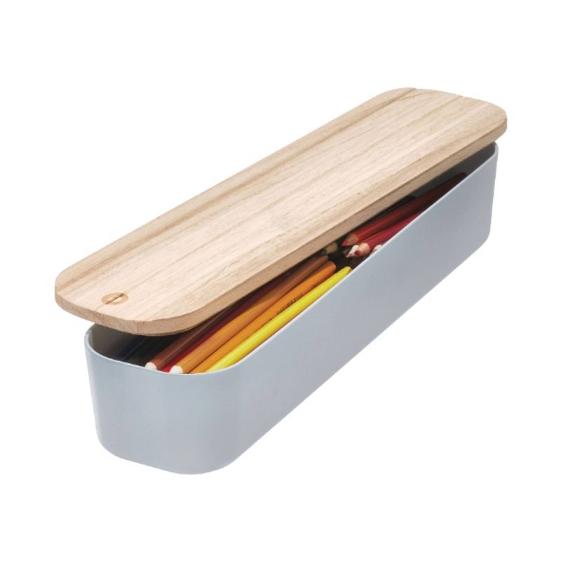 Foto van Idesign - opbergbox met deksel, large, 9 x 36.5 x 6 cm, gerecycled kunststof/hout, grijs - idesign eco storage