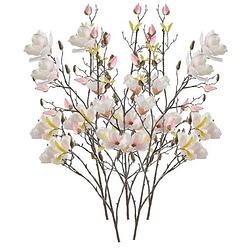 Foto van 5x creme kunst magnolia tak 105 cm - kunstbloemen
