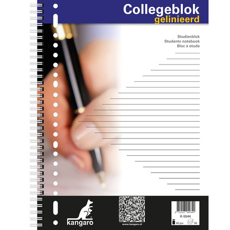 Foto van Collegeblok kangaro a4 23-gaats 60grs 80 blad gelinieerd