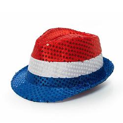 Foto van Nederlandse vlag gleufhoed/hoedje met pailletten - rood/wit/blauw - verkleedhoofddeksels