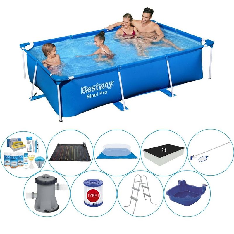 Foto van Bestway steel pro rechthoekig zwembad - 259 x 170 x 61 cm - blauw - inclusief pomp en toebehoren