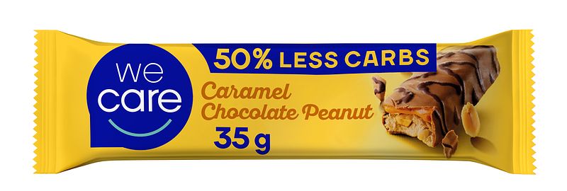 Foto van We care caramel flavour chcolate peanut 35g bij jumbo