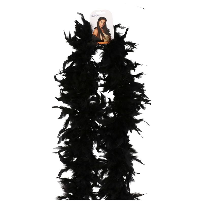 Foto van Atosa boa kerstslinger met veren - zwart - 180 cm - kerstslingers