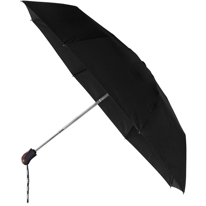 Foto van Minimax oersterke opvouwbare paraplu met houten look & rubber handvat