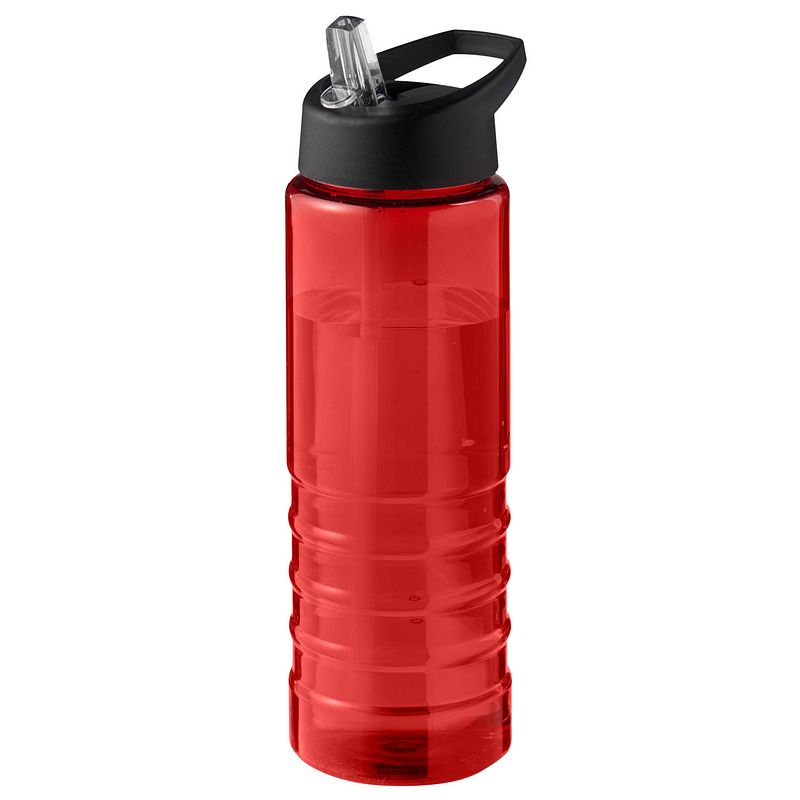 Foto van Sport bidon hi-eco gerecycled kunststof - drinkfles/waterfles - rood/zwart - 750 ml - drinkflessen