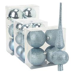 Foto van Kerstversiering set kerstballen met piek ijsblauw 6 - 8 - 10 cm - pakket van 40x stuks - kerstbal