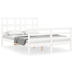 Foto van The living store bedframe massief grenenhout - bedframes - 205.5 x 125.5 x 100 cm - wit