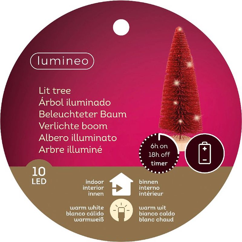 Foto van Lumineo - microled boom d11h30 cm rood/wwt kerst