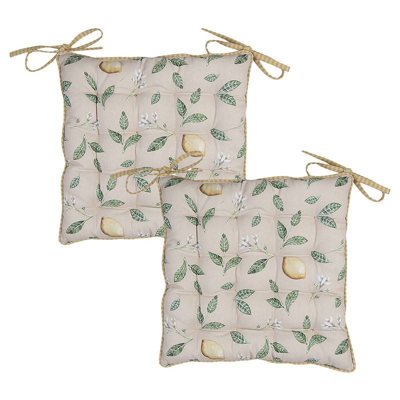 Foto van Haes deco - set van 2 sierkussens - 40x40x4 cm - 100% katoen - lemons and leafs