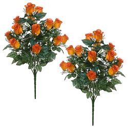 Foto van Louis maes kunstbloemen boeket rozen/gipskruid - 2x - oranje - h56 cm - bloemstuk - bladgroen - kunstbloemen