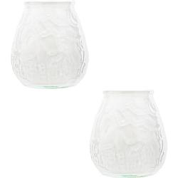 Foto van 2x witte tafelkaarsen in glazen houders 7 cm brandduur 17 uur - waxinelichtjes