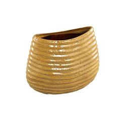 Foto van Ptmd riddy yellow glazed ceramic pot rib wide round low