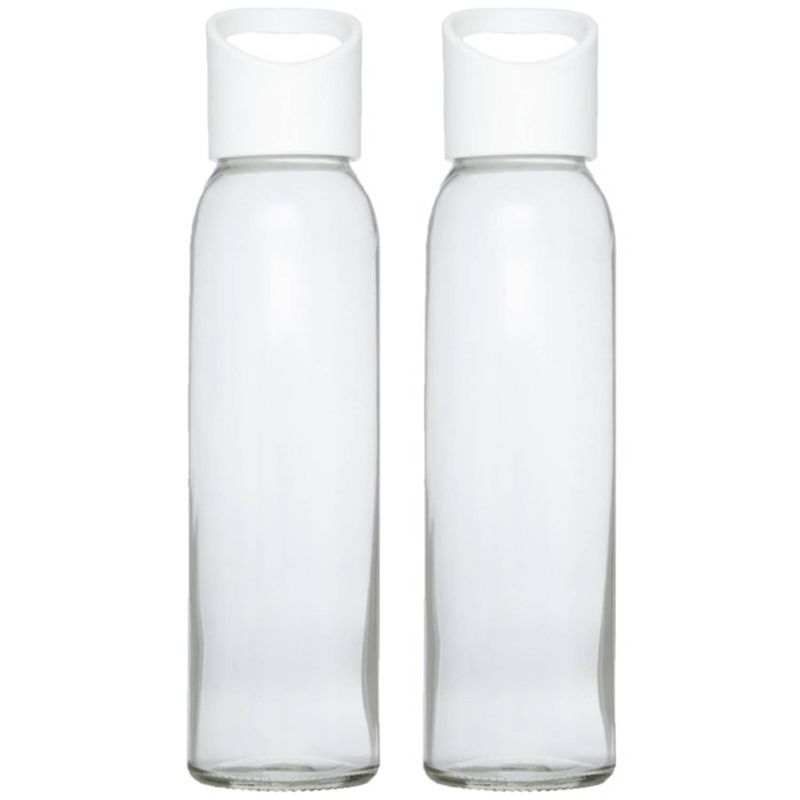 Foto van 2x stuks glazen waterfles/drinkfles transparant met schroefdop met wit handvat 500 ml - drinkflessen