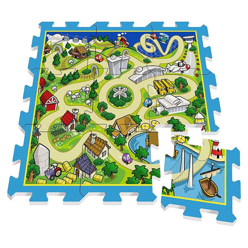 Foto van Stamp vloerpuzzel track junior groen/blauw 9-delig