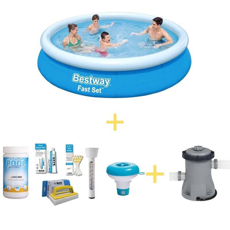 Foto van Bestway zwembad - fast set - 366 x 76 cm - inclusief ways onderhoudspakket & filterpomp