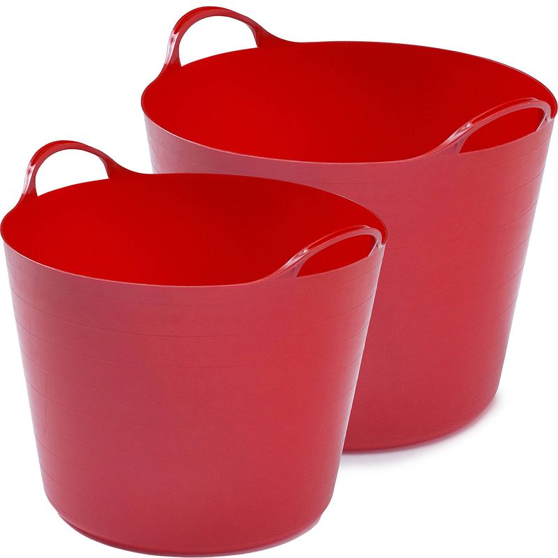 Foto van Flexibele emmers - 2x stuks - 14 liter en 26 liter - rood - wasmanden