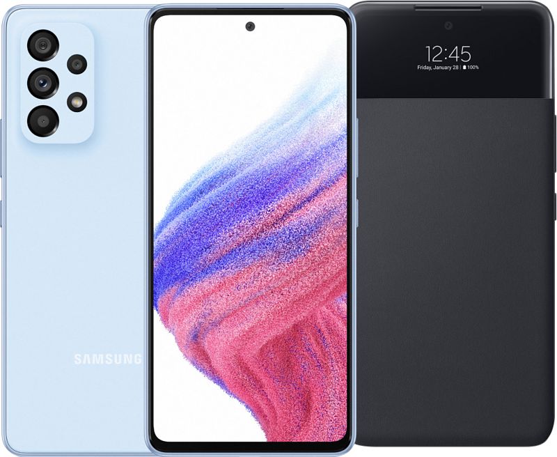 Foto van Samsung galaxy a53 256gb blauw 5g + s view book case zwart