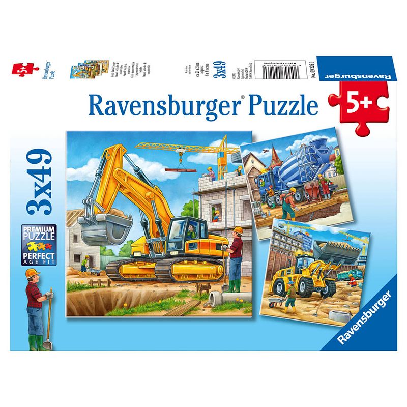 Foto van Ravensburger puzzel grote bouwvoertuigen - 3 x 49 stukjes