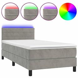 Foto van Vidaxl boxspring met matras en led fluweel lichtgrijs 100x200 cm