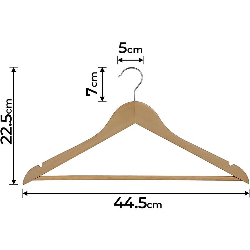 Foto van Kledinghangers van hout, 50 stuks, inclusief broekstang en inkepingen, garderobehangers