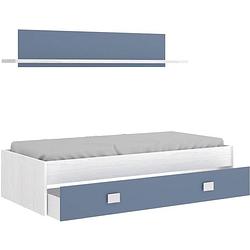 Foto van Noa kinderbed met lade + 1 plank - wit/blauw eiken - 90x190 cm