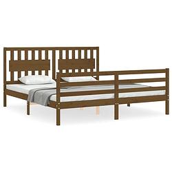 Foto van The living store massief grenenhouten bedframe - 205.5 x 185.5 x 100 cm - honingbruin