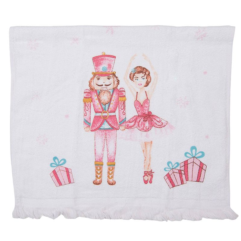 Foto van Clayre & eef gastendoekje 40x66 cm wit roze katoen rechthoek notenkraker en balletdanseres toilet handdoek kleine