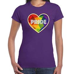 Foto van Bellatio decorations gay pride shirt - pride hartje - regenboog - dames - paars m - feestshirts