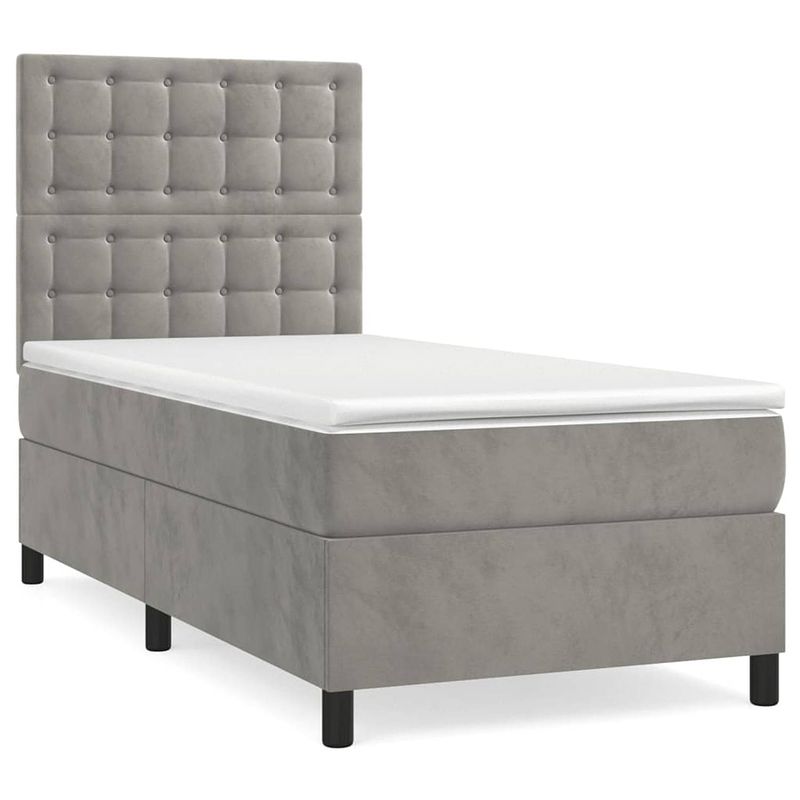 Foto van The living store bed - comfort - boxspringbed 90x200 cm - lichtgrijs fluweel