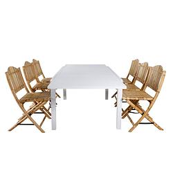 Foto van Marbella tuinmeubelset tafel 100x160/240cm en 6 stoel cane lichtgrijs, naturel, wit.